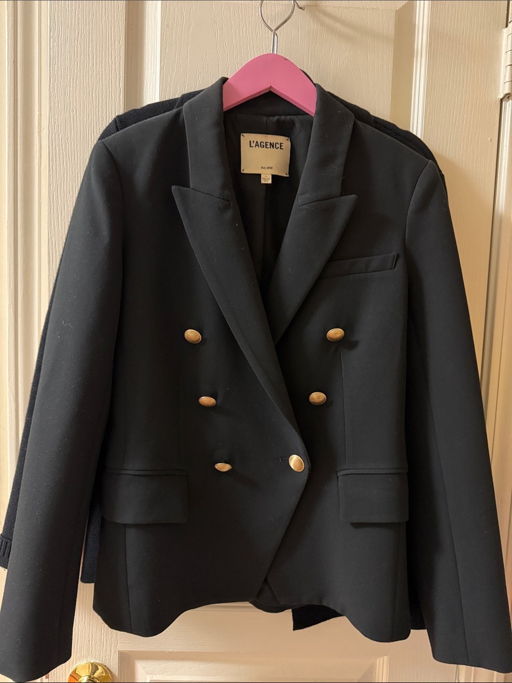 L'AGENCE Black Double-Breasted Blazer with Gold Buttons